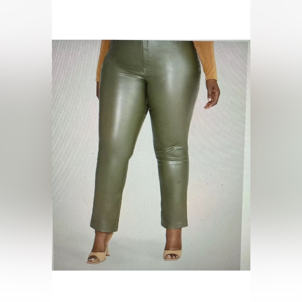 Fashion To Figure Olive Color Faux Leather Pants, FTF Plus Size 2 (Size 18-20)